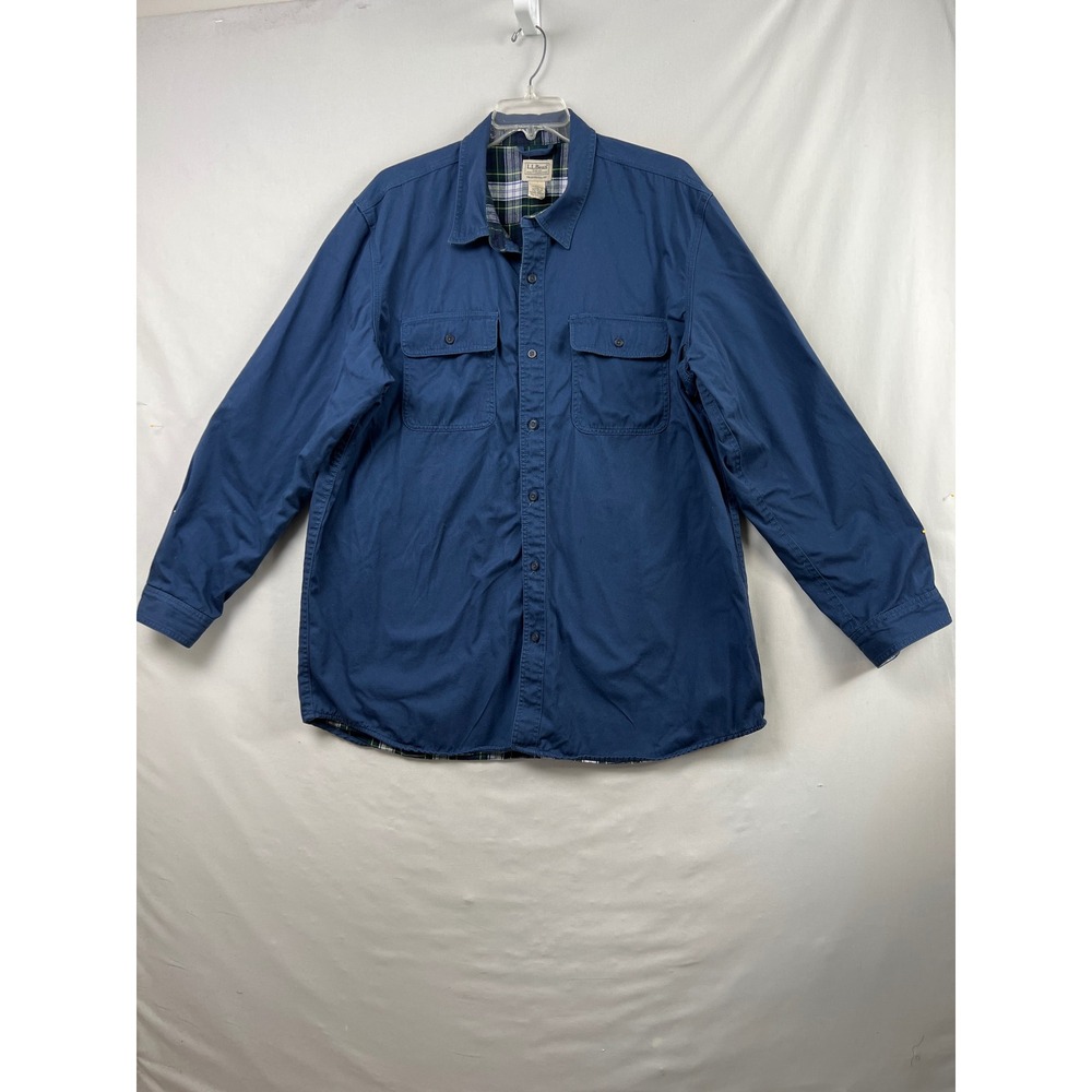 L.L.Bean Flannel Lined Shirt Mens XXL Tall Navy Blue Traditional Fit Shacket